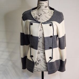 LOFT Gray and Cream Striped Cardigan